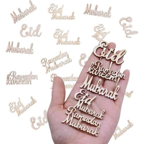 15/30/60pcs Wooden Eid Mubarak Ramadan Decoration DIY Table Confetti Scatter Islamic Ornaments Festival Party Decor Supplies