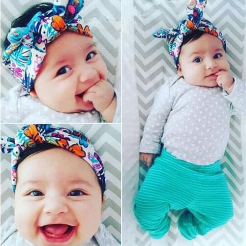 TWDVS Newborn Printing Rabbit Ears Knot Headband Kids Flower Hair Accessories Elastic Ring Hair Band W209