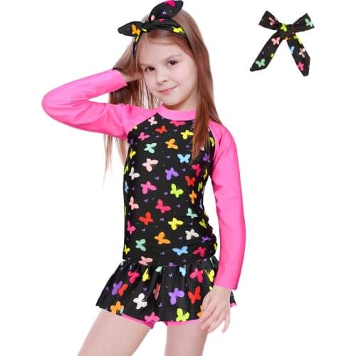 Kids Swimwear for Girls Dinosaur Print Sun Protection Rash Guard Kids Girls 2~8 Year Beachwear Long Sleeve Swimsuit Bathing Suit