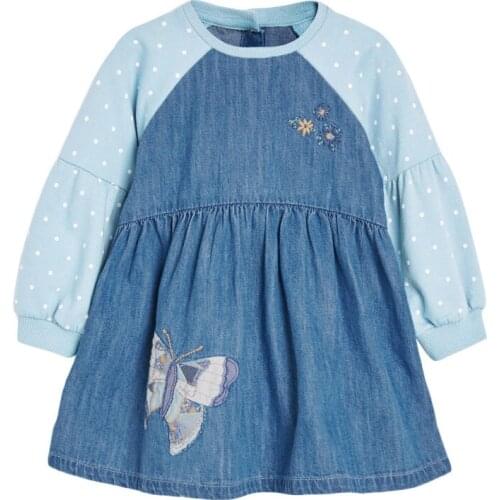 Infant Babe Children Kids Knit Denim Jeans One-piece Dresses for Girls Quality Terry Cotton Long Sleeve Casual Baby Girl Clothes