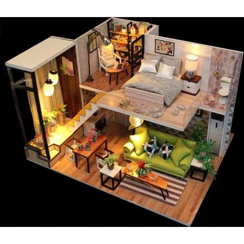 DIY Doll House Miniature Dollhouse Furniture Model LED Light 3D Wooden Take You to the Romantic Nordic dollhouse music Toys M030