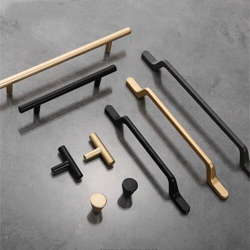 European Simple Black Kitchen Cabinet Door Handles Matte Gold Aluminum Alloy Drawer Pulls Furniture Handle Hardware
