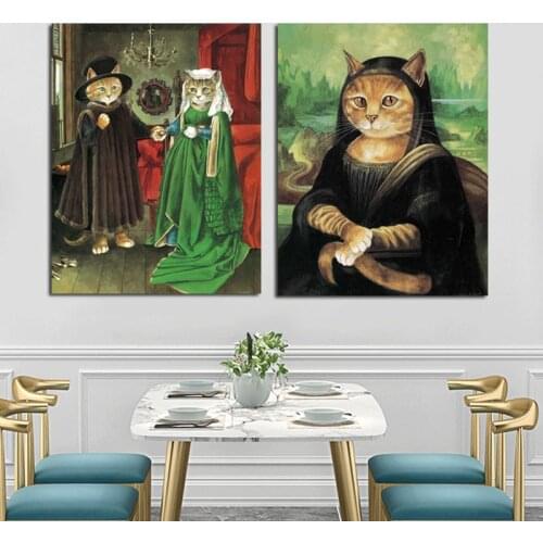 Animals Canvas Painting Abstract Cat Face Human Body Oil Painting Pictures Wall Art Home Decor for Living Room Poster And Print