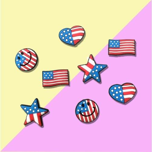 8 Pcs/lot PVC American Flag Set Shoe accessories Shoe Charms button Shoe Decorations for Clog Bracelet Wristband Kid Gift