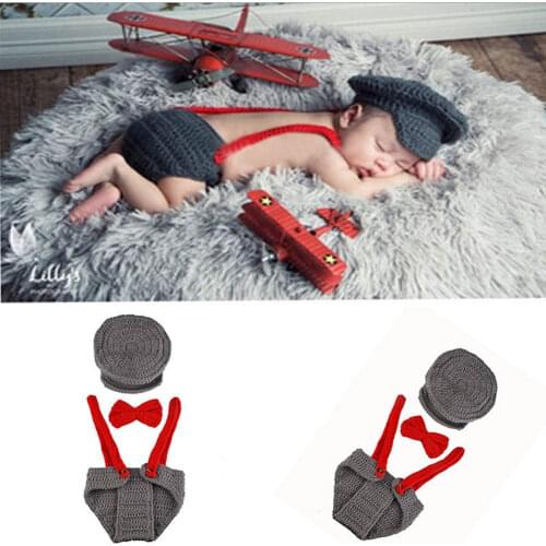 Newborn Birthday Photography Props Baby Handmade Cap Knitted Bow Costume Photography Costume for Baby