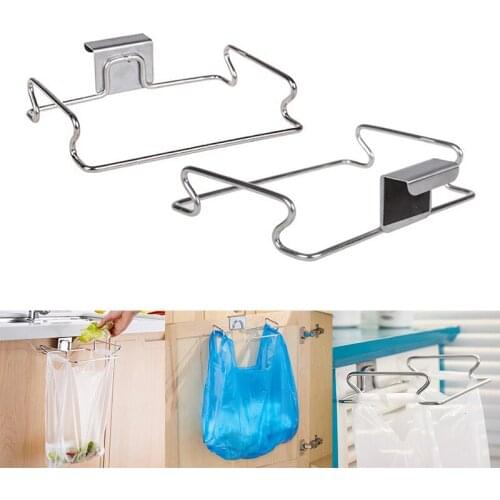 Kitchen Storage Rack Garbage Bag Hanger Creative Multifunctional Stainless Steel Towel Trash Bag Holder Garbage Storage Rack
