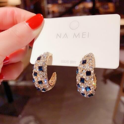 Fashion New Geometric Opal Stud Earrings for Women Exquisite Luxury Shiny Crystals Korean Earrings Accessories Wholesale Jewelry