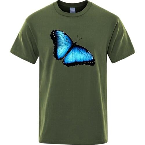 Blue Butterfly Cute Printing Man Tshirts Crewneck Brand Clothing Breathable Loose Tees Shirt Male Summer Breathable T-Shirts