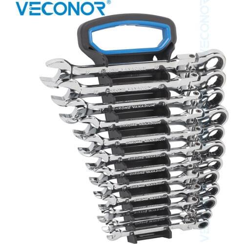 Car Ratchet Wrench Tool Set 12Pcs Key Set of Universal Ratchet Spanner Wrench Set Hand Tools Socket Dull/Mirror Polish with Rack