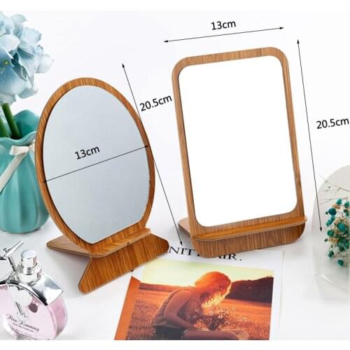 Desktop Single-Sided Mirror Creative Folding Portable Wooden Vanity Mirror Dressing Table Beauty Mirror Round, Square
