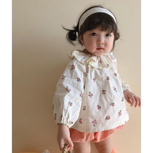 2021 New Baby Girl Clothes Set Girls Floral Long Sleeve Shirts Tops Pink Pp Shorts Ruffle Blouse Newborn Toddler Clothing 0-24M