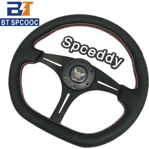 New Style Car Steering Wheel 14 Inch 350mm Drift Sport Flat Leather Racing Steering Wheels Perforated With Horn
