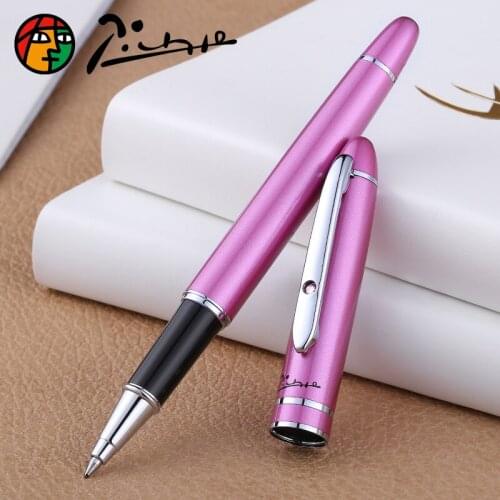Pimio 608 Fashion Purple with Silver Clip Rollerball Pen 0.5mm Black Ink Refill Metal Signature Ballpoint Pens for Business Gift