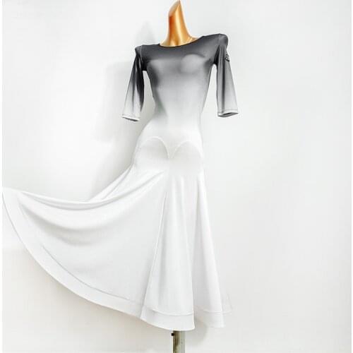 National Standard Ballroom Dance dress womens gradient color modern long dress fishbone large swing two-wear Practice Costumes