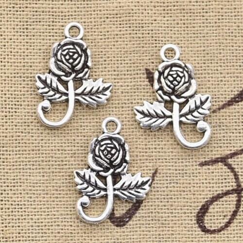 12pcs Charms Rose Flower Leaf 21x15mm Antique Silver Color Pendants Making DIY Handmade Tibetan Finding Jewelry