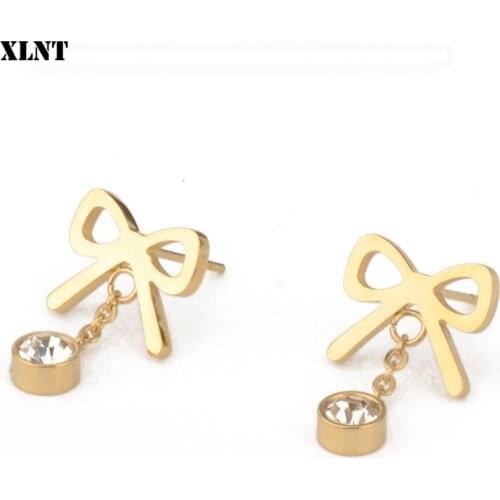 XLNT Manxiuni Simple Trinket Bow tie Long Earrings For Women Fashion Design pendientes mujer Round Jewelry Accessories Brincos