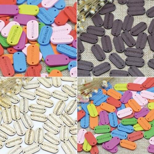 50pcs Wood Handmade Label Tags Sewing Buttons Garment Embossing DIY Craft Supplies Wholesale Home Knitting Decoration