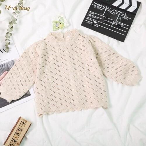 Baby Girl Princess Woolen Sweater Hollow Out Spring Autumn Winter Infant Toddler Lace Knitted Pullover Top Baby Clothing 1-7Y