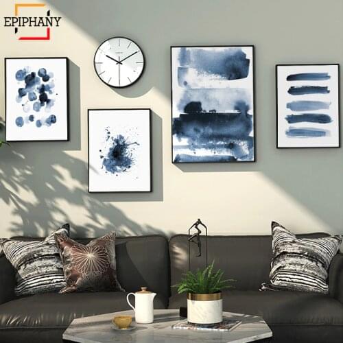 Modern Canvas Painting Blue Abstract Print Large Wall Art Indigo Blue Watercolor Scandinavian Posters Living Room Home Decor