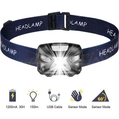 LED Head Torch, USB Rechargeable LED Headlamp Headlight, Waterproof, IR Motion Sensor, 300 Lume