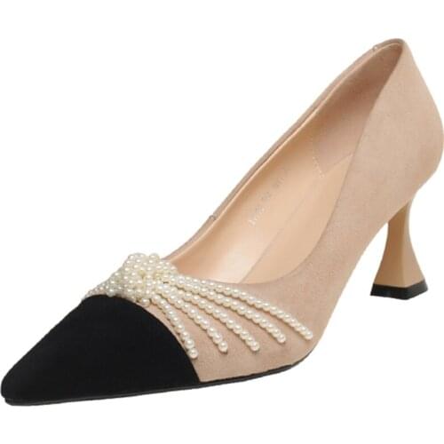 Fashion Women Shoes High Quality Sheep Reversed Fabric Beautiful Ball Decoration 6.5cm Pumps 2021 Spring Autumn