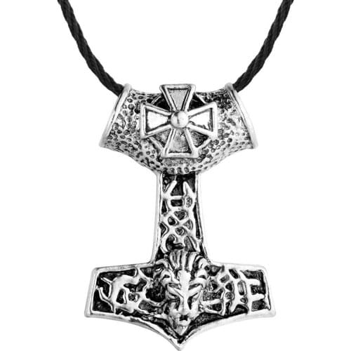 Vintage Mens Viking Necklace Fashion Alloy Hammer Pendant Necklace Holiday Gift Nordic Necklace Domineering Mens Jewelry