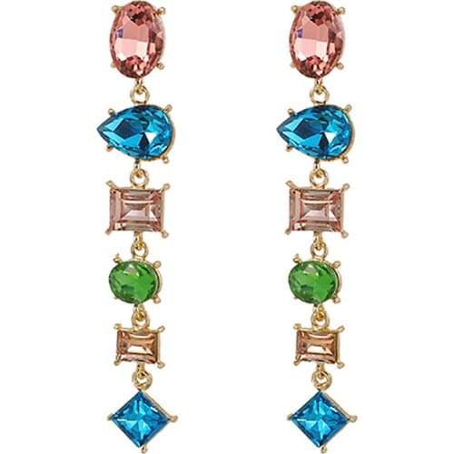 ZHINI 2021 Boho Vintage Gold Color Long Earrings for Women Ethnic Gothic Colorful Crystal Dangle Drop Earring Statement Jewelry