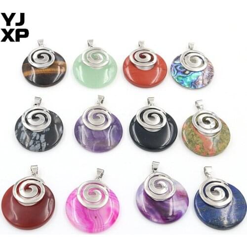 YJXP Spiral Snail Pattern Pendant Natural Round Stone Hollow Donut Shaped Pendants For Necklaces Unisex Lucky Charms Jewelry