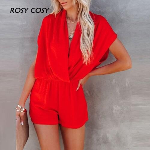 Elegant Sexy Deep V-Neck Women Solid Short Jumpsuit Summer Short Sleeve Slim Fit Streetwear Casual Elastic Waist Femme Rompers