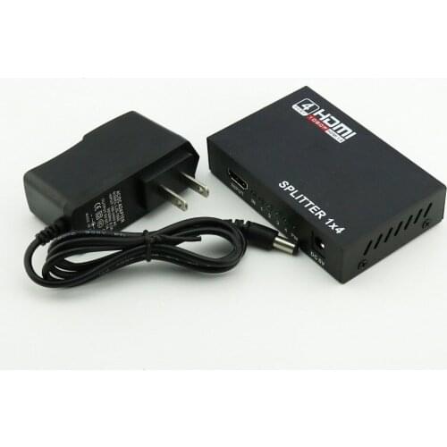 1pcs Full HD HDMI Splitter 1x4 4 Port Hub Repeater Amplifier 3D 1080p 1 in 4 out US