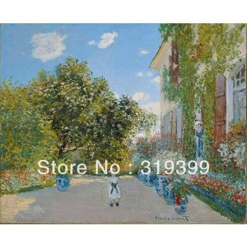 100% handmade Linen canvas Oil Painting Reproduction with Museum quality,The Artist House at Argenteuil by Claude Monet