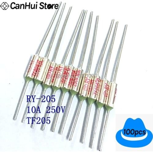 100pcs RY FUSE RY-205 Temperature Fuse RY Tf Heat Protector 205Degrees 10A250V TF 205 C Temperature Switch 205C Insurance Pipe
