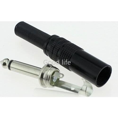 20pcs Jack 6.35 6.5mm Mono Channel Connector Big Two Core Microphone Audio Power Amplifier Mixer Plug Dazzling Black