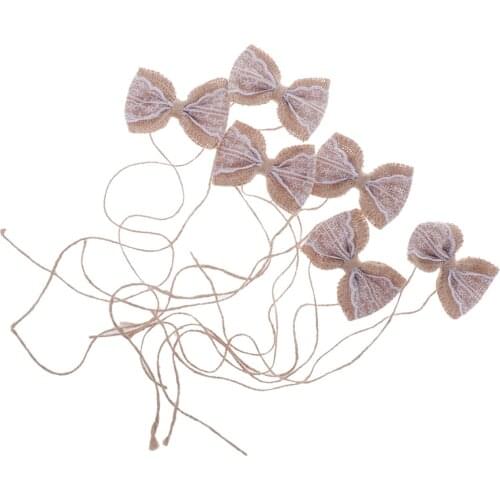 6pcs Vintage Natrual Jute Burlap Hessian Bows Lace Ribbon DIY Craft Supplies Mariage Bowknot Wedding Decoration