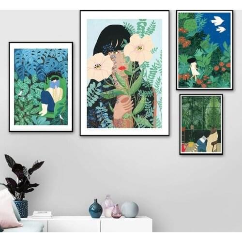 Boho Abstract Plant Woman Canvas Painting Nordic Fashion Wall Art Poster Modern Aesthetic Picture Home Decoration Living Room