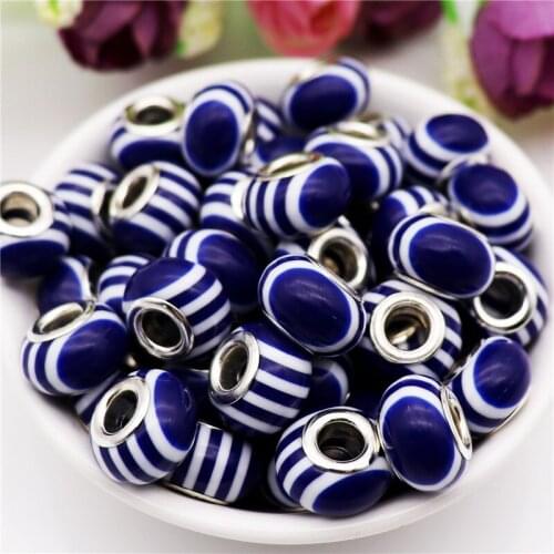 20pcs Rainbow Striped Large Hole European Beads fit Pandora Bracelet Bangle Snake Chain Necklace for Jewelry Making Hair Bead