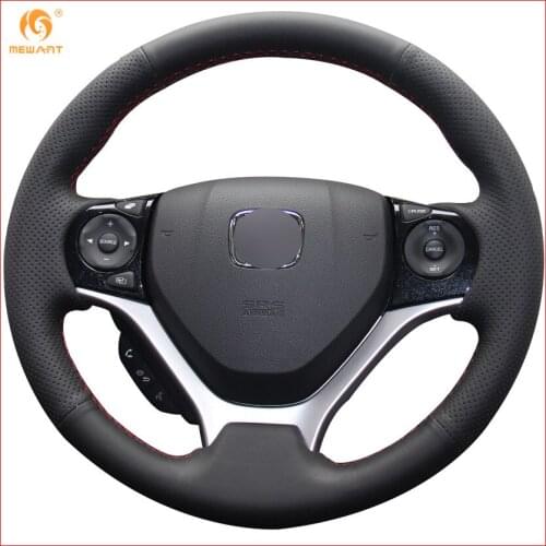 MEWANT Black Artificial Leather Car Steering Wheel Cover for Honda Civic 2012 2013 2014 2015 Accessories