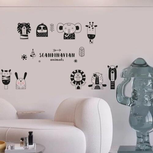 Black and White Animals Wall Stickers for Kids Room Decoration Living Room Bedroom Sofa TV Backdrop Decals Wall Decor Mural