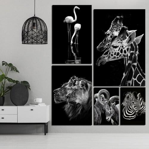 Black and White Couple Deer Zebra Flamingo Lion Wall Prints Modern Pop Art Canvas Painting Prints Poster Wall Picture Home Decor