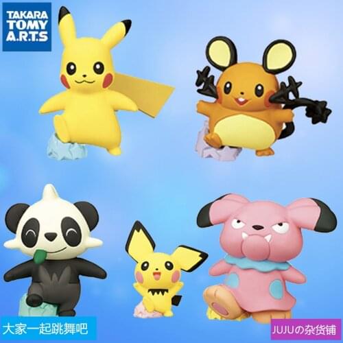 TAKARA TOMY Pokemon Action Figure Gacha Lets Dance Together Pikachu Pichu Dedenne Model Toys