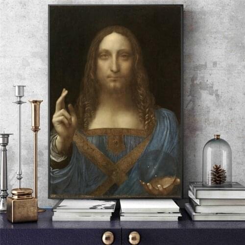 Salvator Mundi Canvas Wall Art Paintings Reproductions By Leonardo Da Vinci Famous Canvas Wall Art Picture for Living Room Decor