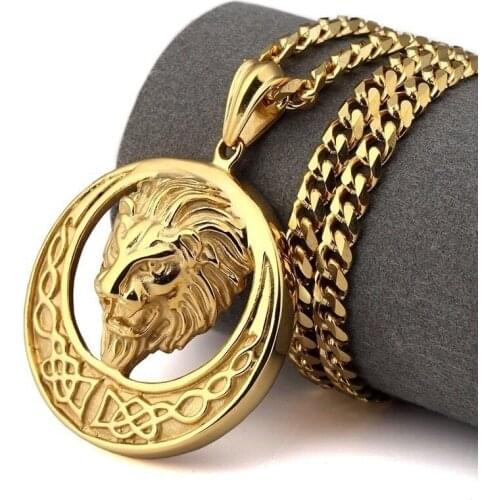 Classic Punk Gold Plated Lion Pendant Necklace Mens Rock Party Biker Jewelry