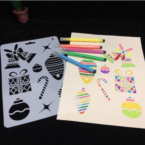 2pc Stencil Christmas Painting Template DIY Scrapbooking Diary Album Embossing Decor Spray Mold Reusable Office School Supplies