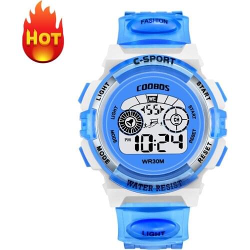 Boy Watch Kids Waterproof Sky Blue Silicone Strap Sport Waterproof Children Electronic Wristwatches Calendar Alarm Led Clock New