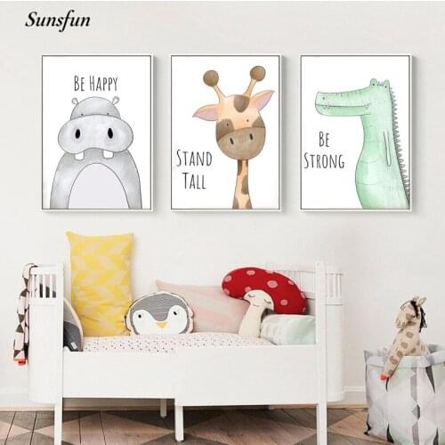 Cute Cartoon Animal Wall Art Canvas Painting Be Brave Be Strong Nordic Posters And Prints Childrens Room Kindergarten Decor