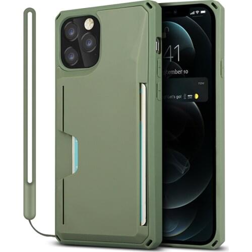 Ultra Thin Army Defend TPU Back Cards Stand Case For iPhone 12 11 Pro 7 8 Plus X Xr XS Max Shockproof Cover Wrist Strap