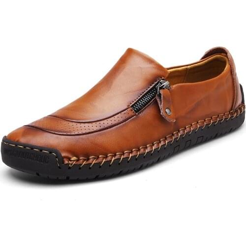 Men Casual Shoes for Men 2021 Autumn Business Oxford Leather Shoes Men Dress Shoes Slip-on Driving Shoes Elegant Classic Brown