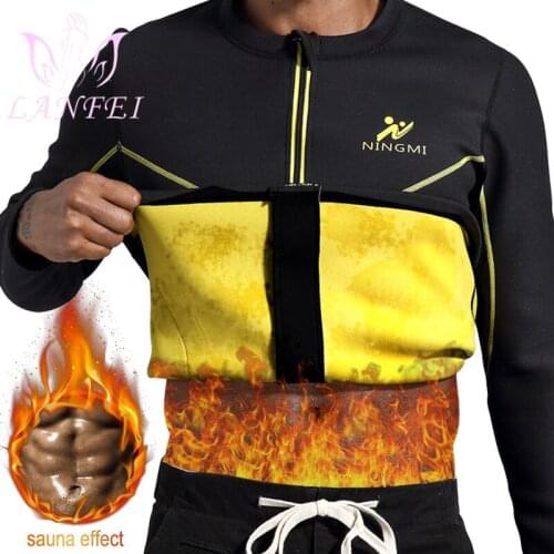LANFEI Men Weight Loss Long Sleeve Shirts Neoprene Waist Trainer Body Shapers Tank Top Home Fitness Sweat Sauna Vest with Zipper