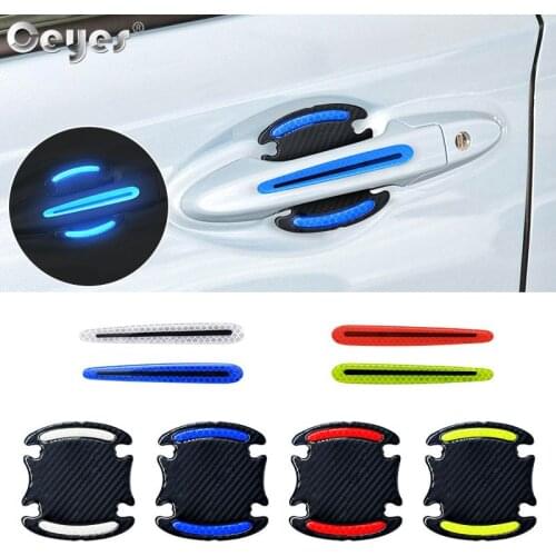 Ceyes 4pcs Car Accessories Door handle Sticker Decal Warning Reflective Tape Auto Reflective Strips Driving Safety Mark Styling