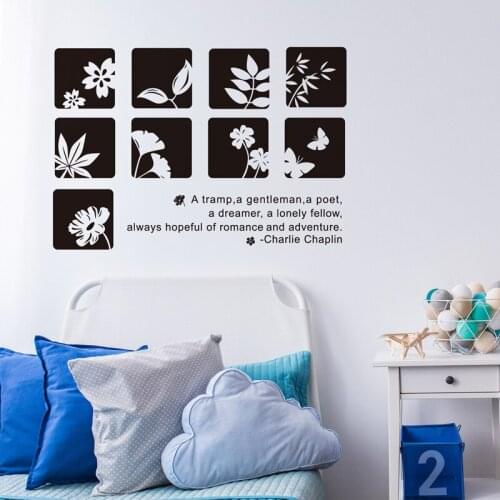 Classic Black Floral Frameless White Flower Wall Stickers for Bedroom Living Room Study Home Background Decor Sticker Art Mural